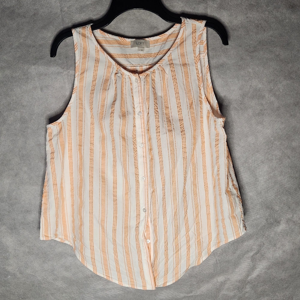 LOFT Outlet 100%Cotton Fabric Short Sleeve Stripe Shirt